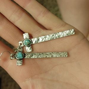 Stamped silver cross earrings